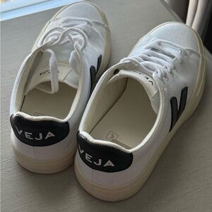 Veja White and Black Canvas Sneakers